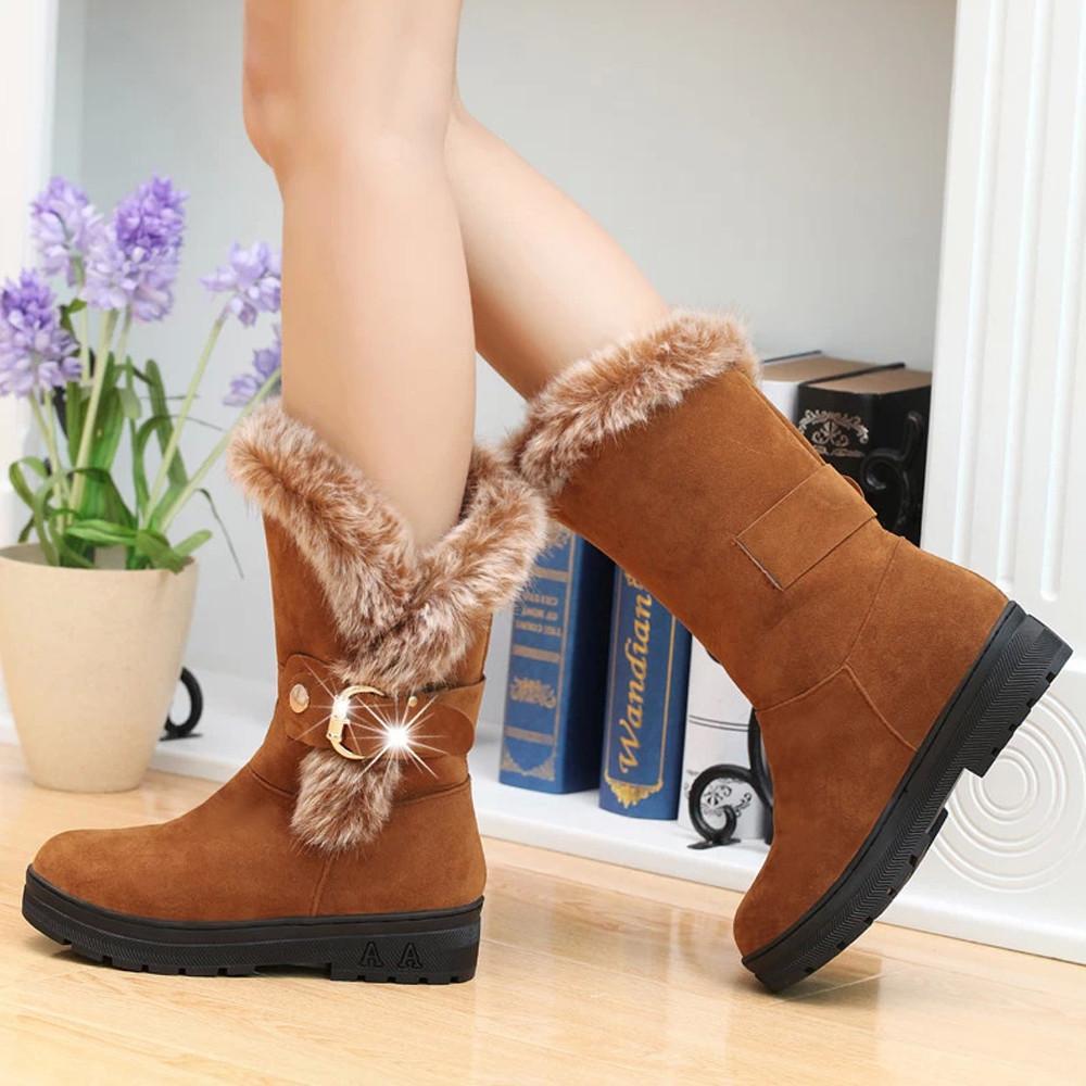 Warm Fur Boots for Women Slip-On Soft Snow Boots - GetComfyShoes