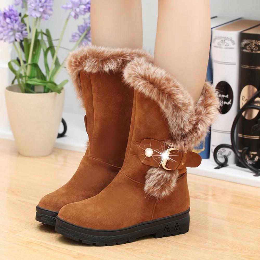 Warm Fur Boots for Women Slip-On Soft Snow Boots - GetComfyShoes