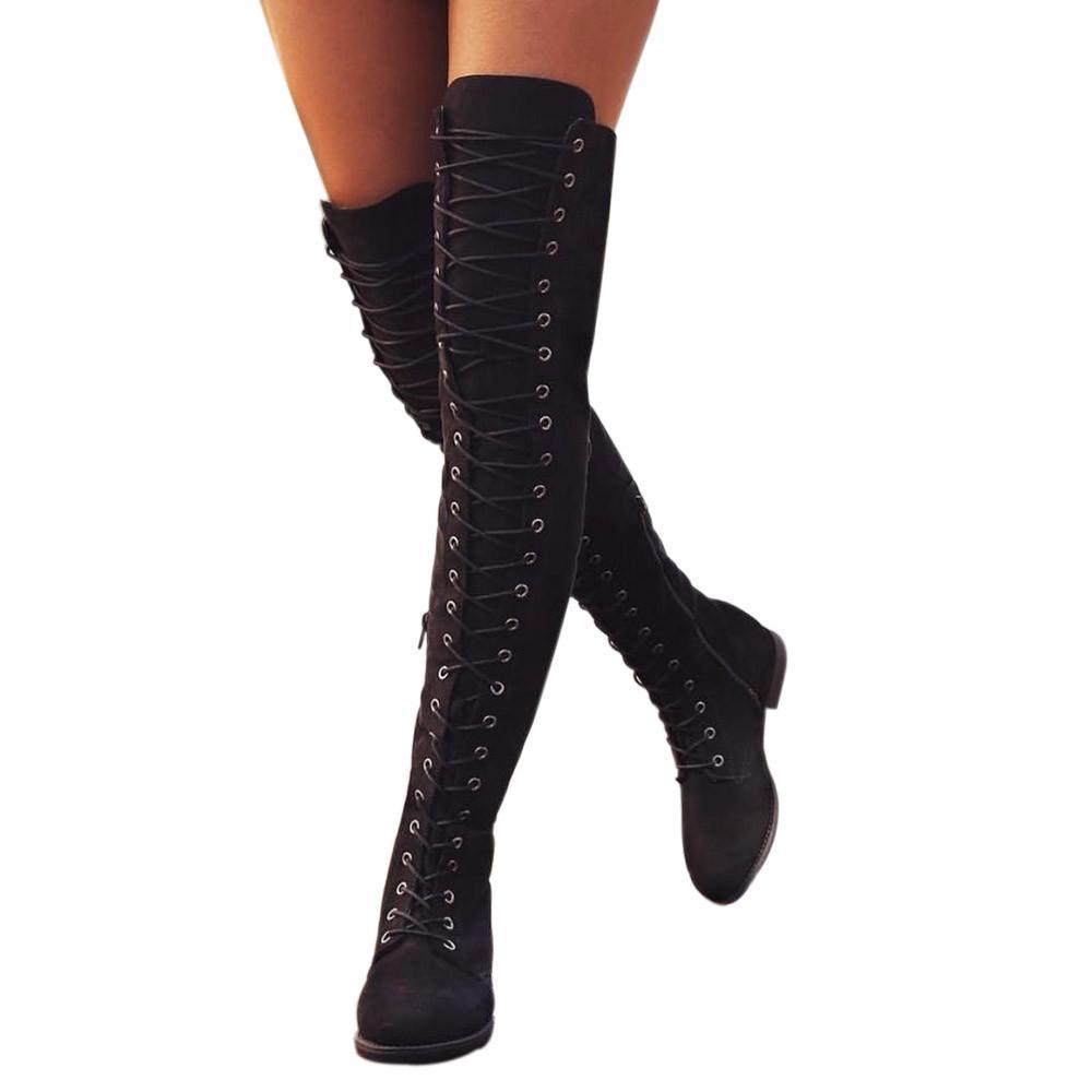 Winter Lace Up Boots for Women Over The Knee Zipper Boots - GetComfyShoes