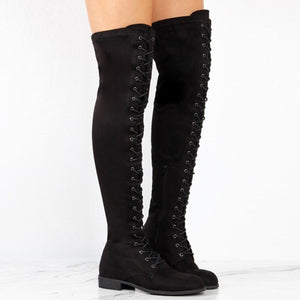 Winter Lace Up Boots for Women Over The Knee Zipper Boots - GetComfyShoes