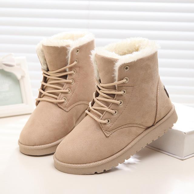 Women Winter Snow Boots Suede Ankle High Warm Fur Boots 7 Colors - GetComfyShoes