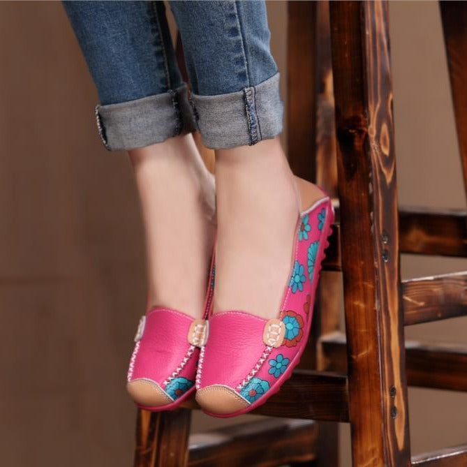 Comfortable Moccasins for Women Floral Printing Slip on Loafers - GetComfyShoes