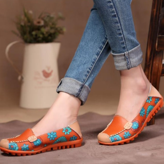 Comfortable Moccasins for Women Floral Printing Slip on Loafers - GetComfyShoes