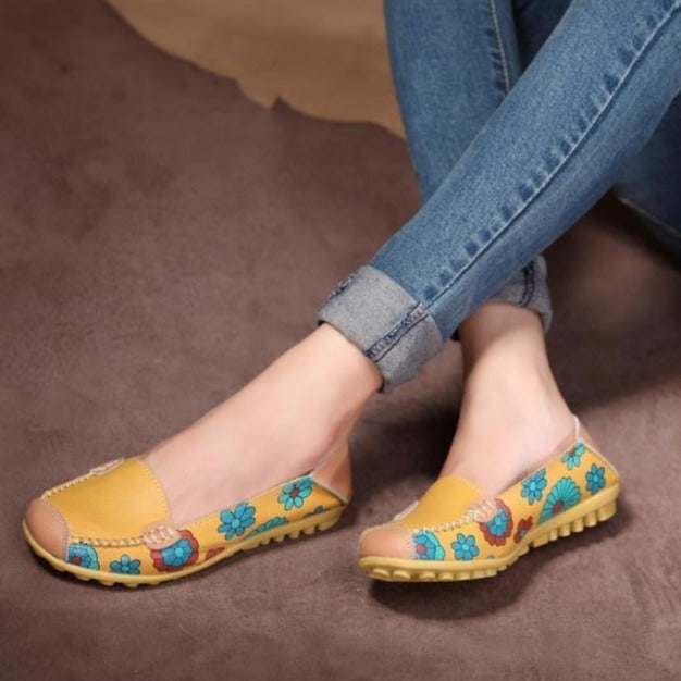 Comfortable Moccasins for Women Floral Printing Slip on Loafers - GetComfyShoes