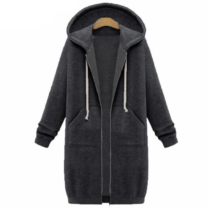 10 Colors Casual Women Long Hoodies Pockets Zip Up - GetComfyShoes