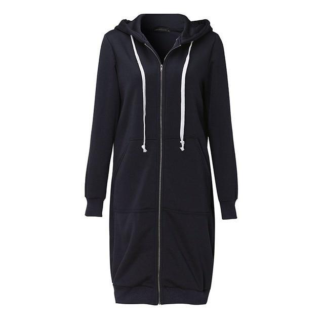 10 Colors Casual Women Long Hoodies Pockets Zip Up - GetComfyShoes