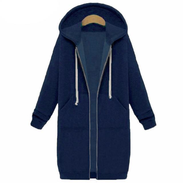 10 Colors Casual Women Long Hoodies Pockets Zip Up - GetComfyShoes