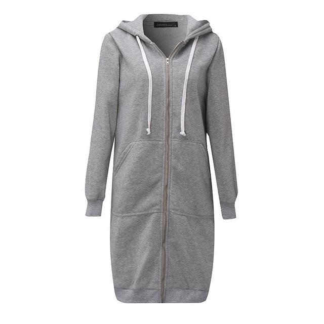 10 Colors Casual Women Long Hoodies Pockets Zip Up - GetComfyShoes