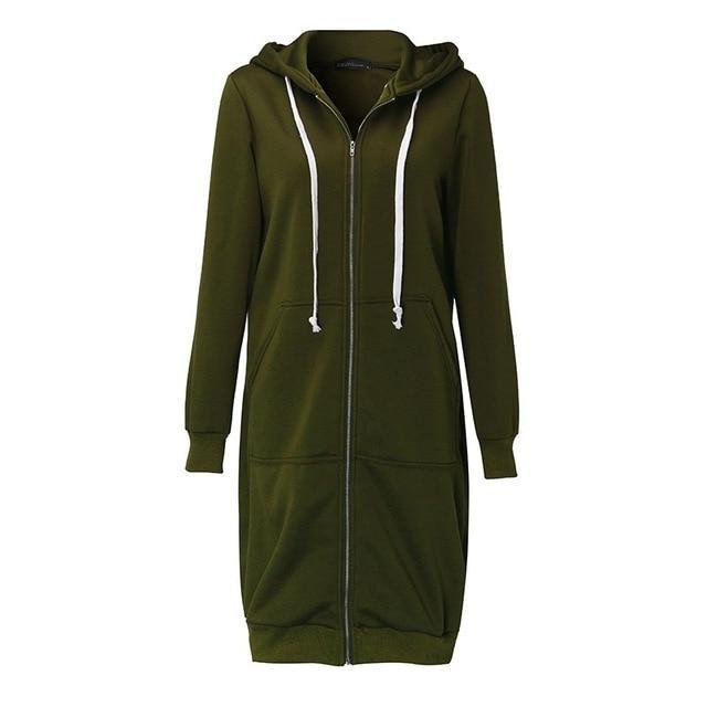 10 Colors Casual Women Long Hoodies Pockets Zip Up - GetComfyShoes