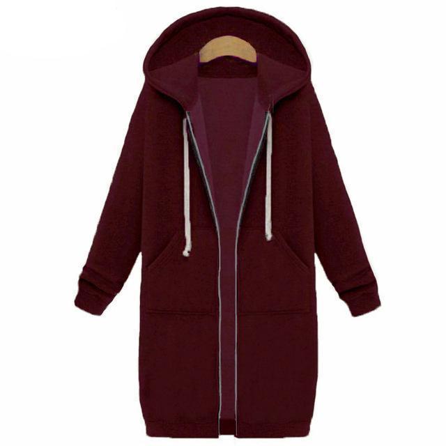 10 Colors Casual Women Long Hoodies Pockets Zip Up - GetComfyShoes