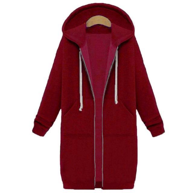 10 Colors Casual Women Long Hoodies Pockets Zip Up - GetComfyShoes