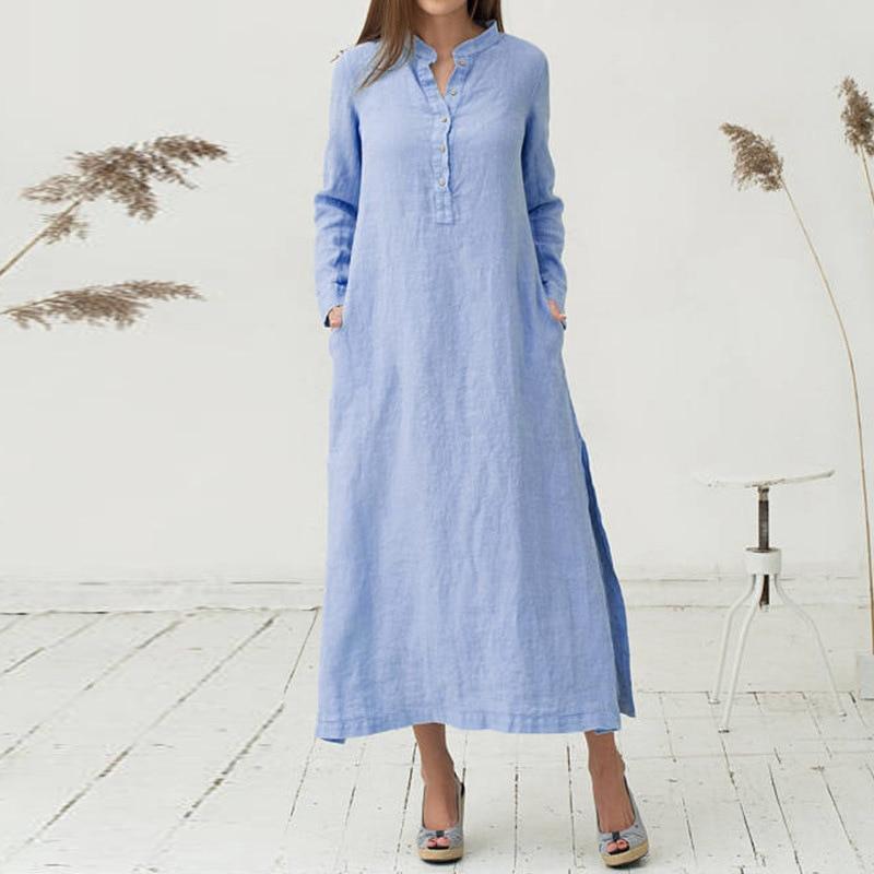 Loose Long Sleeve Split Maxi Dress - GetComfyShoes