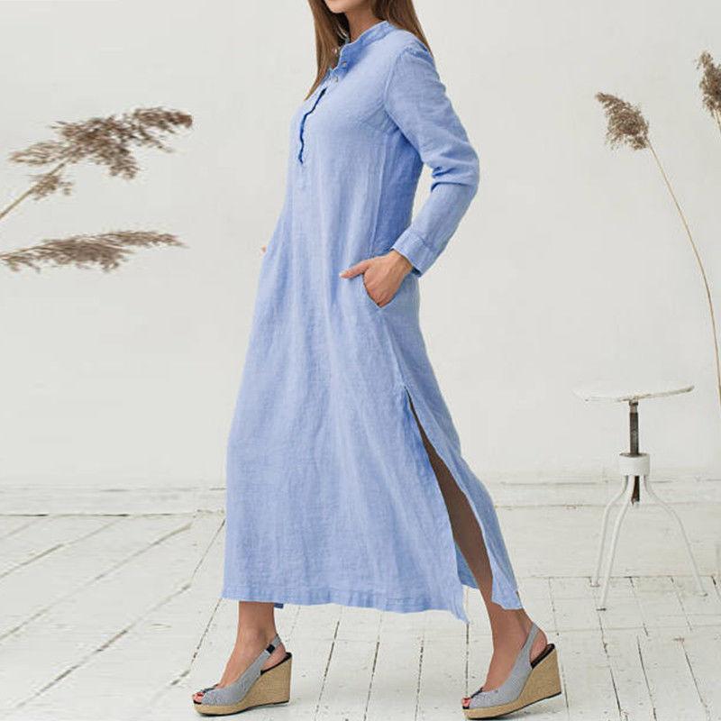 Loose Long Sleeve Split Maxi Dress - GetComfyShoes