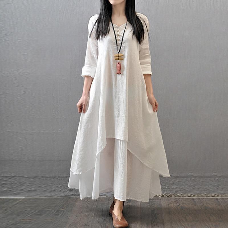 Cotton Linen Elegant Maxi Dress - GetComfyShoes