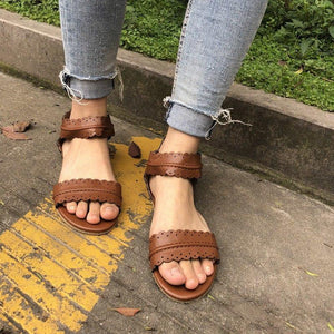 2018 Summer Europe And The United States Foreign Trade Large Yards Feet Buckle Buckle Flat With Lace Lady Woman Sandals - GetComfyShoes