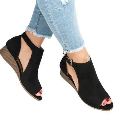 Woman wedge heels sandals chunky mid high heel summer peep toe sandals