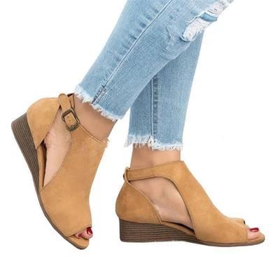 Woman wedge heels sandals chunky mid high heel summer peep toe sandals