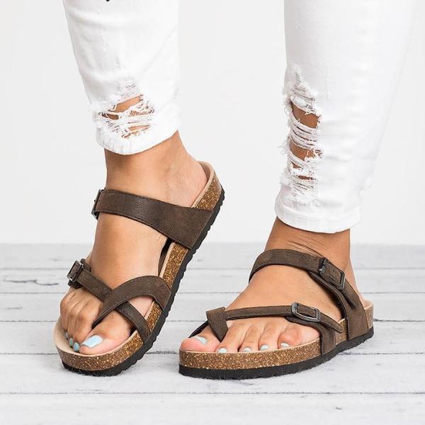 2018 Summer Fashion Cork Shoes Women Casual Gladiator Flat With Mid High Heels Buckle Women Sandals - GetComfyShoes