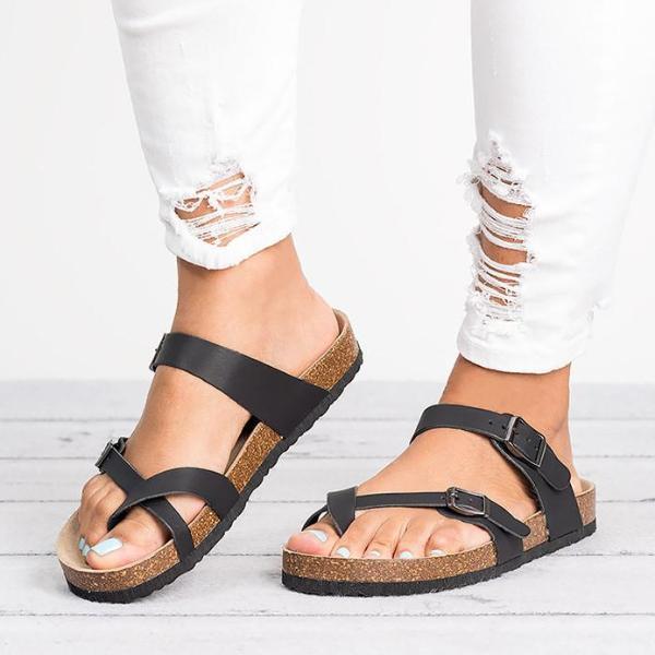 2018 Summer Fashion Cork Shoes Women Casual Gladiator Flat With Mid High Heels Buckle Women Sandals - GetComfyShoes