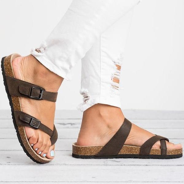 2018 Summer Fashion Cork Shoes Women Casual Gladiator Flat With Mid High Heels Buckle Women Sandals - GetComfyShoes