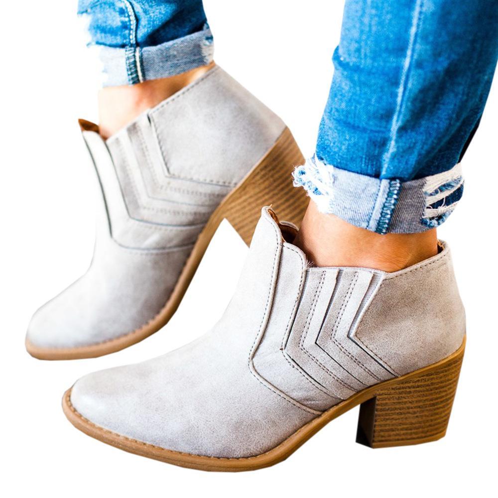 Chunky Heel Ankle Booties Black Gray Brown - GetComfyShoes