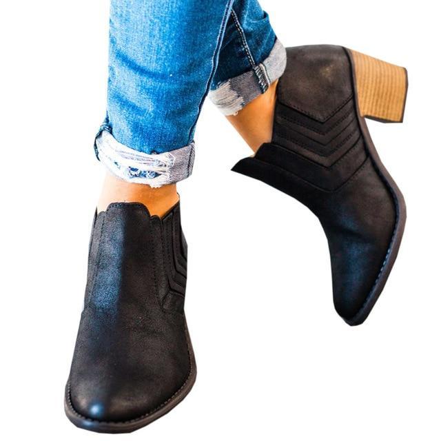 Chunky Heel Ankle Booties Black Gray Brown - GetComfyShoes