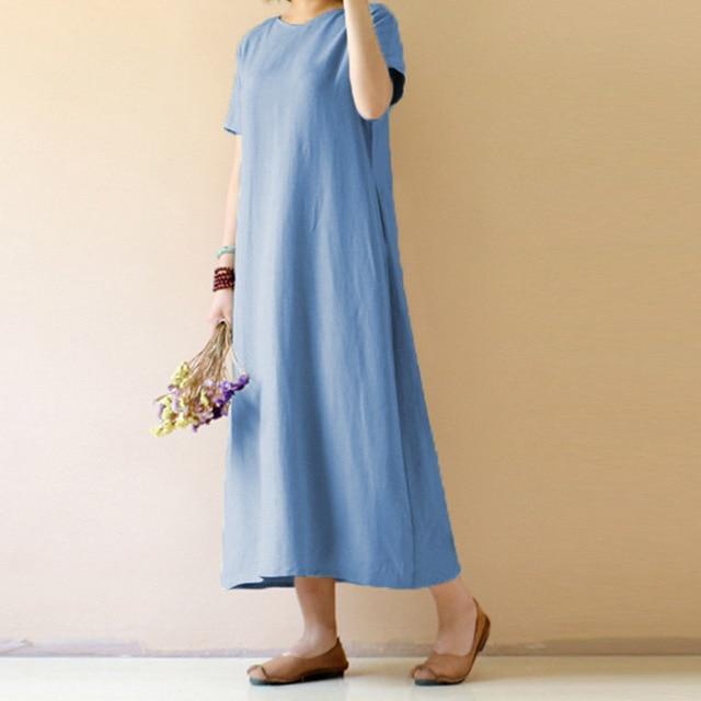 Casual Cotton Linen Dress - GetComfyShoes