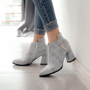 Plaid Pointed Toe Winter Boots - GetComfyShoes