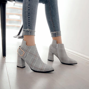 Plaid Pointed Toe Winter Boots - GetComfyShoes