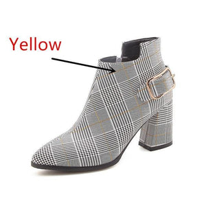 Plaid Pointed Toe Winter Boots - GetComfyShoes