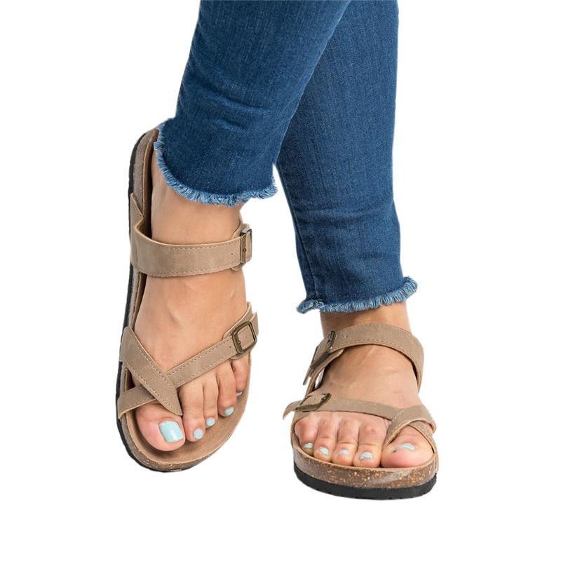 2018 Summer Fashion Cork Shoes Women Casual Gladiator Flat With Mid High Heels Buckle Women Sandals - GetComfyShoes