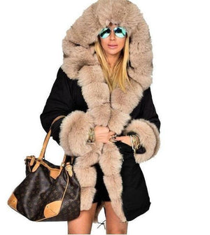 Plus Size Winter Faux Fur Cotton Hooded Overcoat - GetComfyShoes