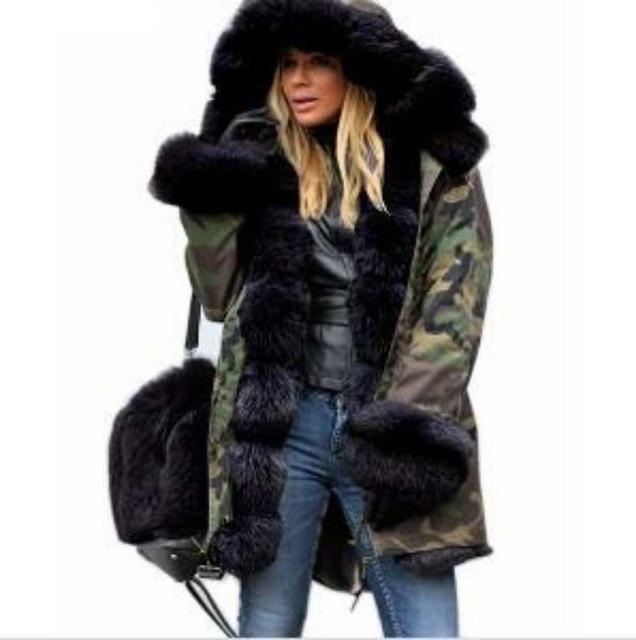 Plus Size Winter Faux Fur Cotton Hooded Overcoat - GetComfyShoes