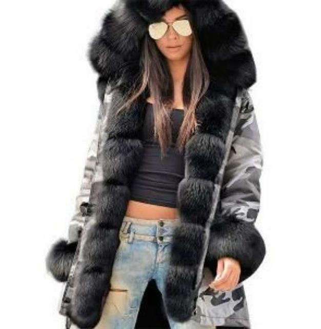 Plus Size Winter Faux Fur Cotton Hooded Overcoat - GetComfyShoes