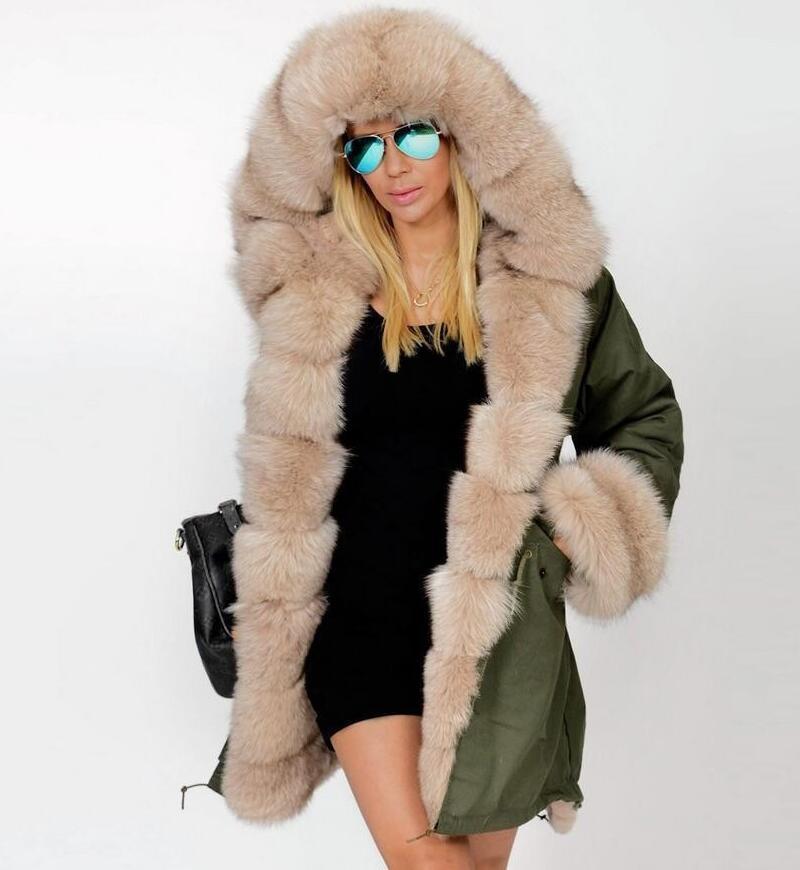 Plus Size Winter Faux Fur Cotton Hooded Overcoat - GetComfyShoes