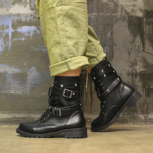 Vintage Women Buckle Strap Boots Casual Leather Martin Boots