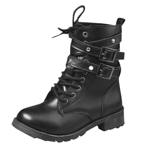 Vintage Women Buckle Strap Boots Casual Leather Martin Boots