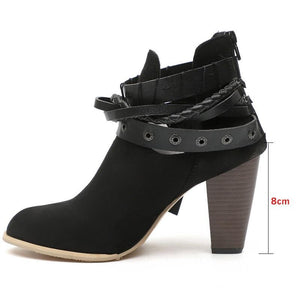 Plus Size Chunky Heels Buckle Ankle Boots - GetComfyShoes