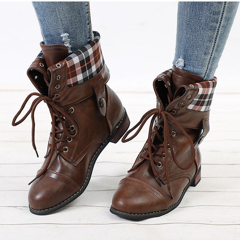 Lace Up Platform Casual Buckle Boots - GetComfyShoes