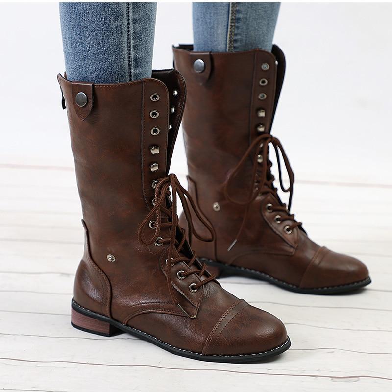 Lace Up Platform Casual Buckle Boots - GetComfyShoes