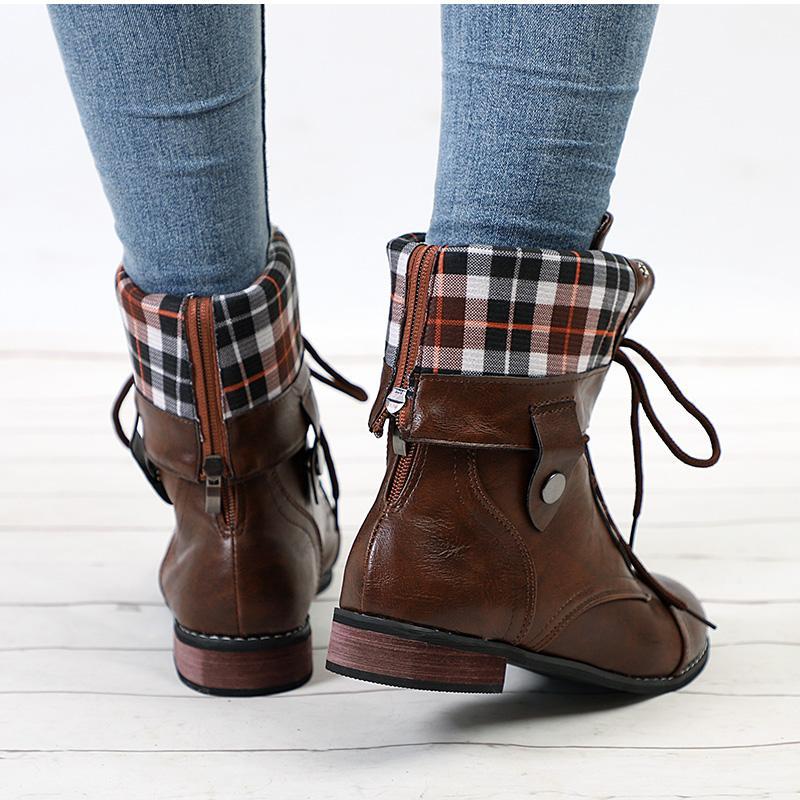 Lace Up Platform Casual Buckle Boots - GetComfyShoes