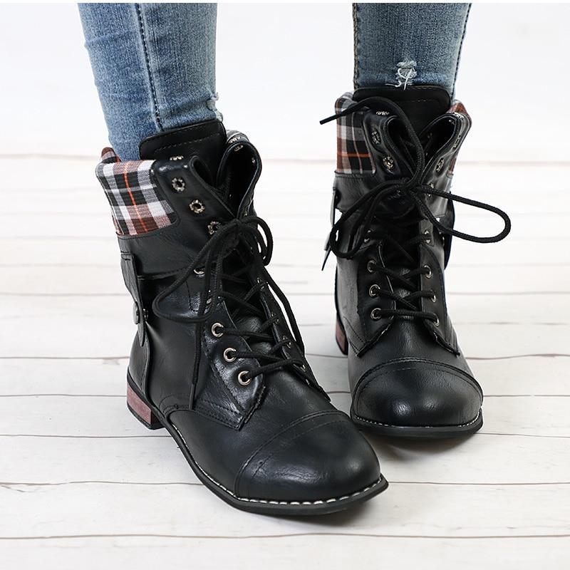 Lace Up Platform Casual Buckle Boots - GetComfyShoes