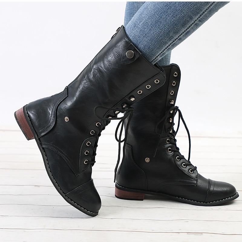 Lace Up Platform Casual Buckle Boots - GetComfyShoes