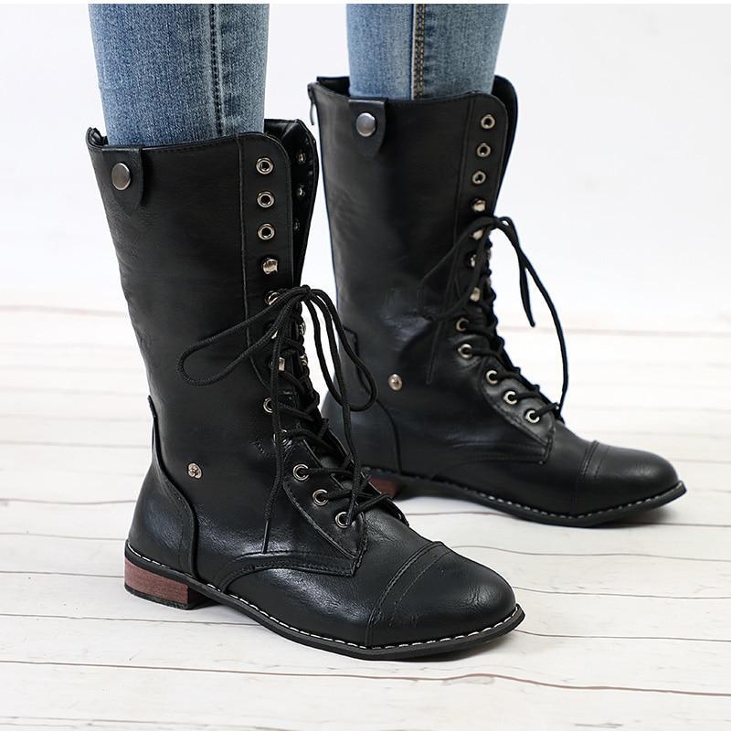 Lace Up Platform Casual Buckle Boots - GetComfyShoes