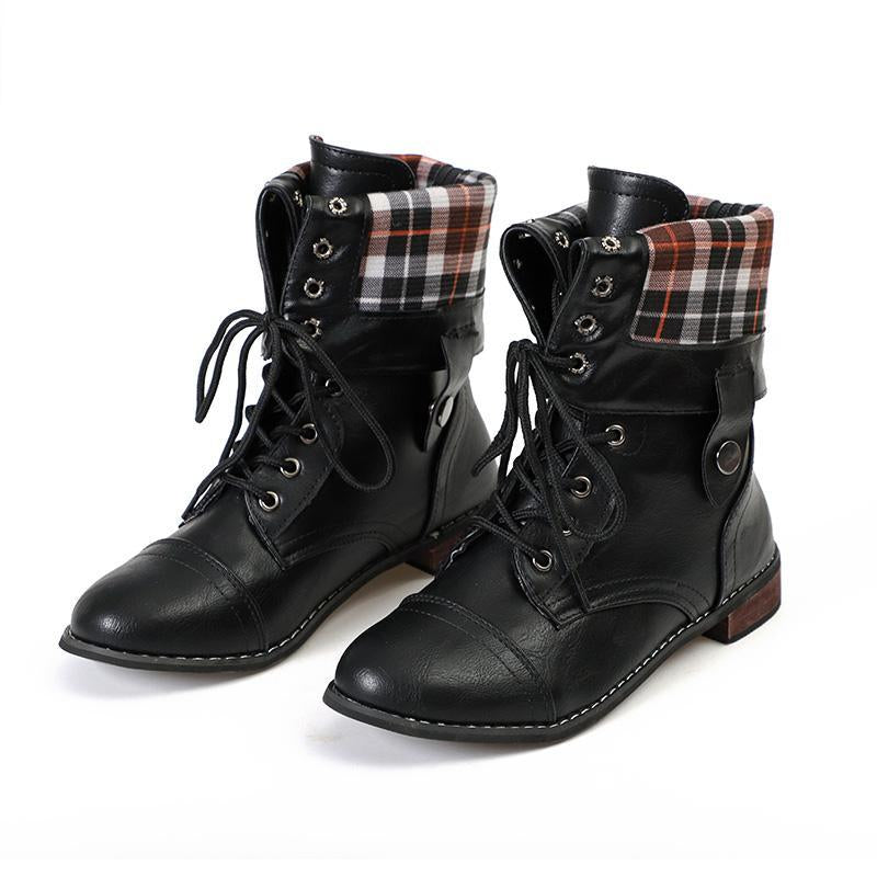 Lace Up Platform Casual Buckle Boots - GetComfyShoes