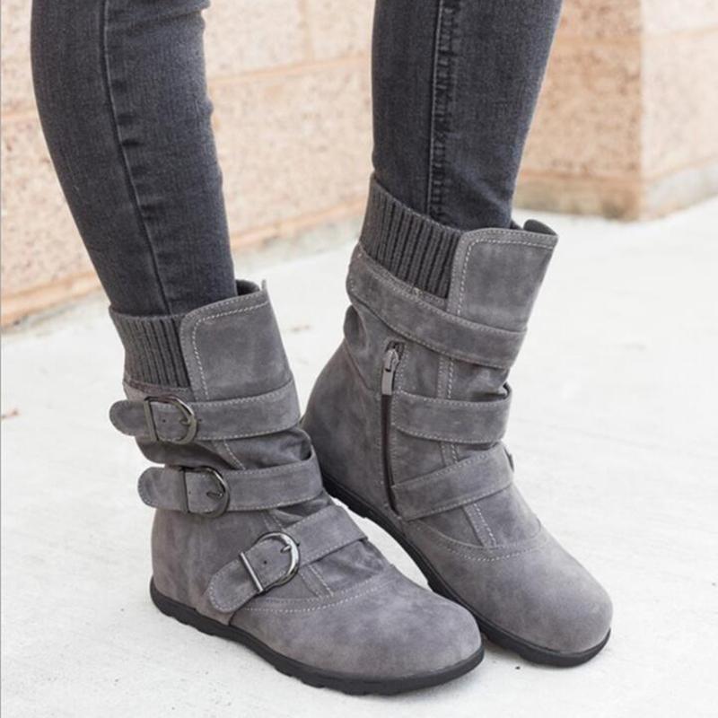 Winter Warm Suede Buckle Strap Casual Snow Boot