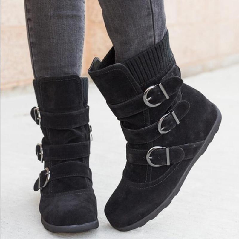 Winter Warm Suede Buckle Strap Casual Snow Boot