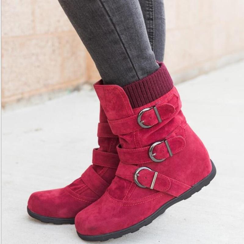 Winter Warm Suede Buckle Strap Casual Snow Boot