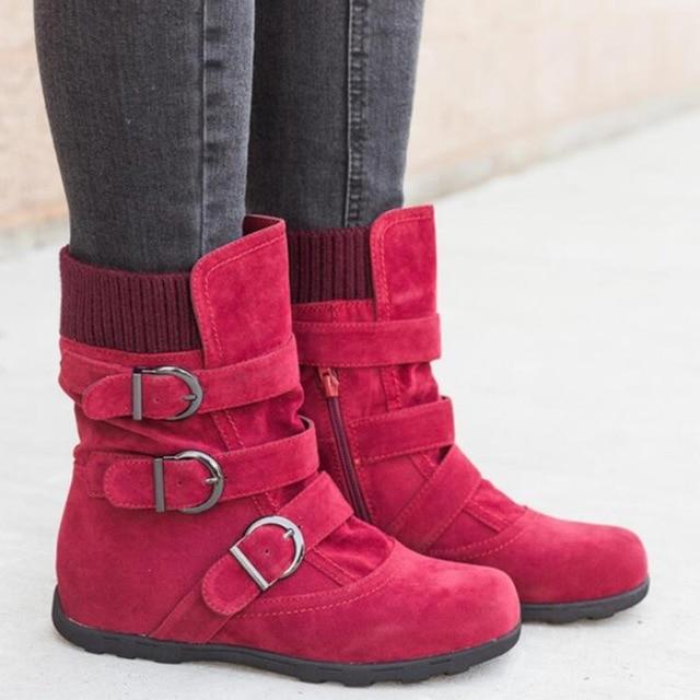 Winter Warm Suede Buckle Strap Casual Snow Boot