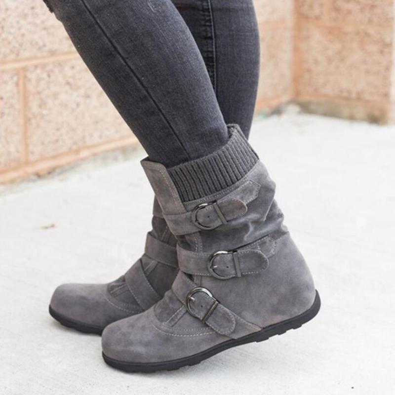 Winter Warm Suede Buckle Strap Casual Snow Boot